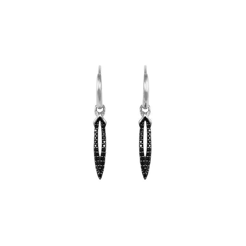 stud earrings for women -Stiletto Pavé Earring Mini - Sterling Silver + CZ Noir