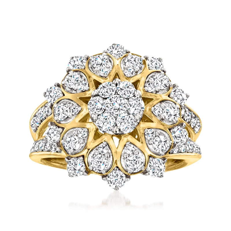 bold engagement rings with diamonds -Ross-Simons Diamond Flower Cluster Ring in 14kt Yellow Gold