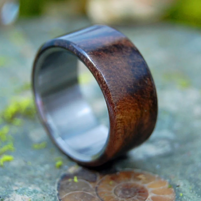 trendy stackable rings -Walnut Overlay | Men's Walnut Wood & Titanium Wedding Ring