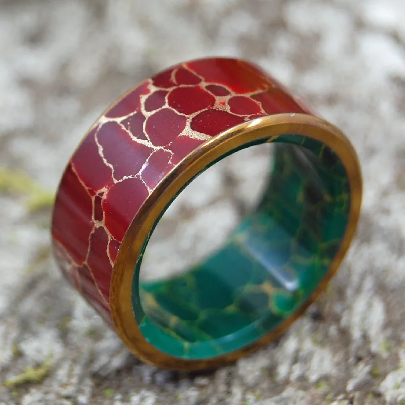 trendy rings for women -Bold King | Men's Red Jasper Stone, Egyptian Jade & Titanium Wedding Ring