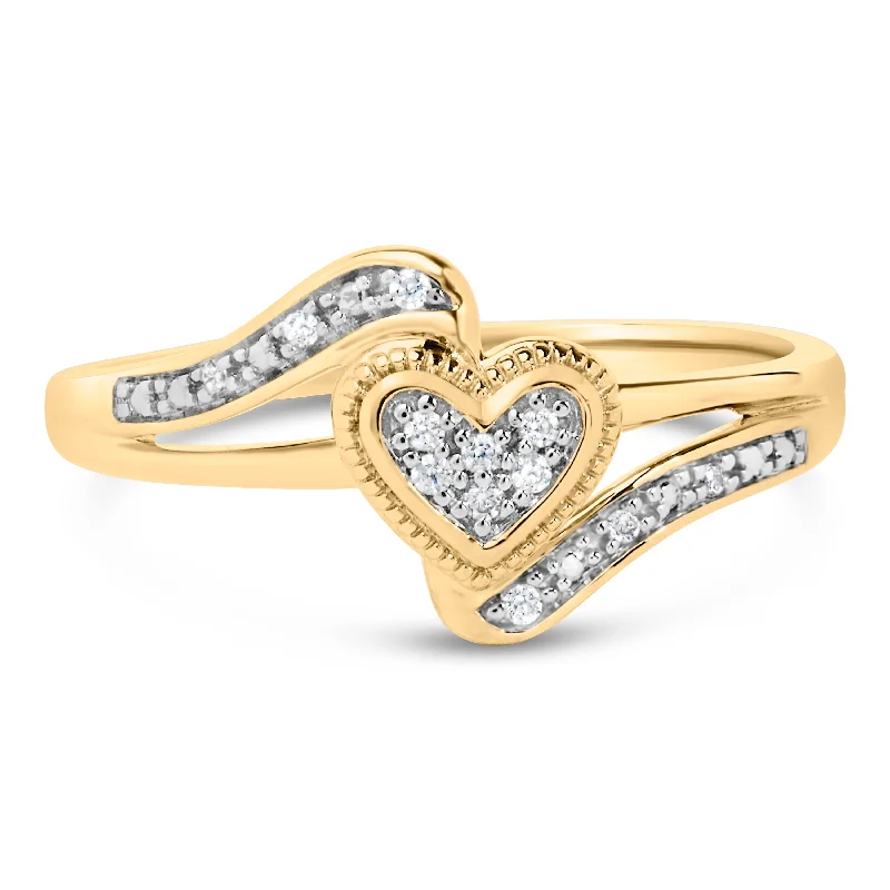 intricate diamond engagement rings -14K Yellow Gold Plated .925 Sterling Silver Diamond Accent Filigree Heart Promise Ring