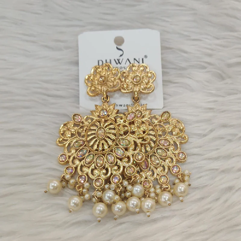 women earrings -Dhwani Gold Plated Kundan Stone And Pearl Dangler Earrings