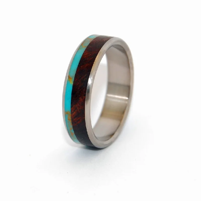 statement rings for women -Tibetan Plateau Rounded | Men's Desert Ironwood, Tibetan Turquoise & Titanium Wedding Ring