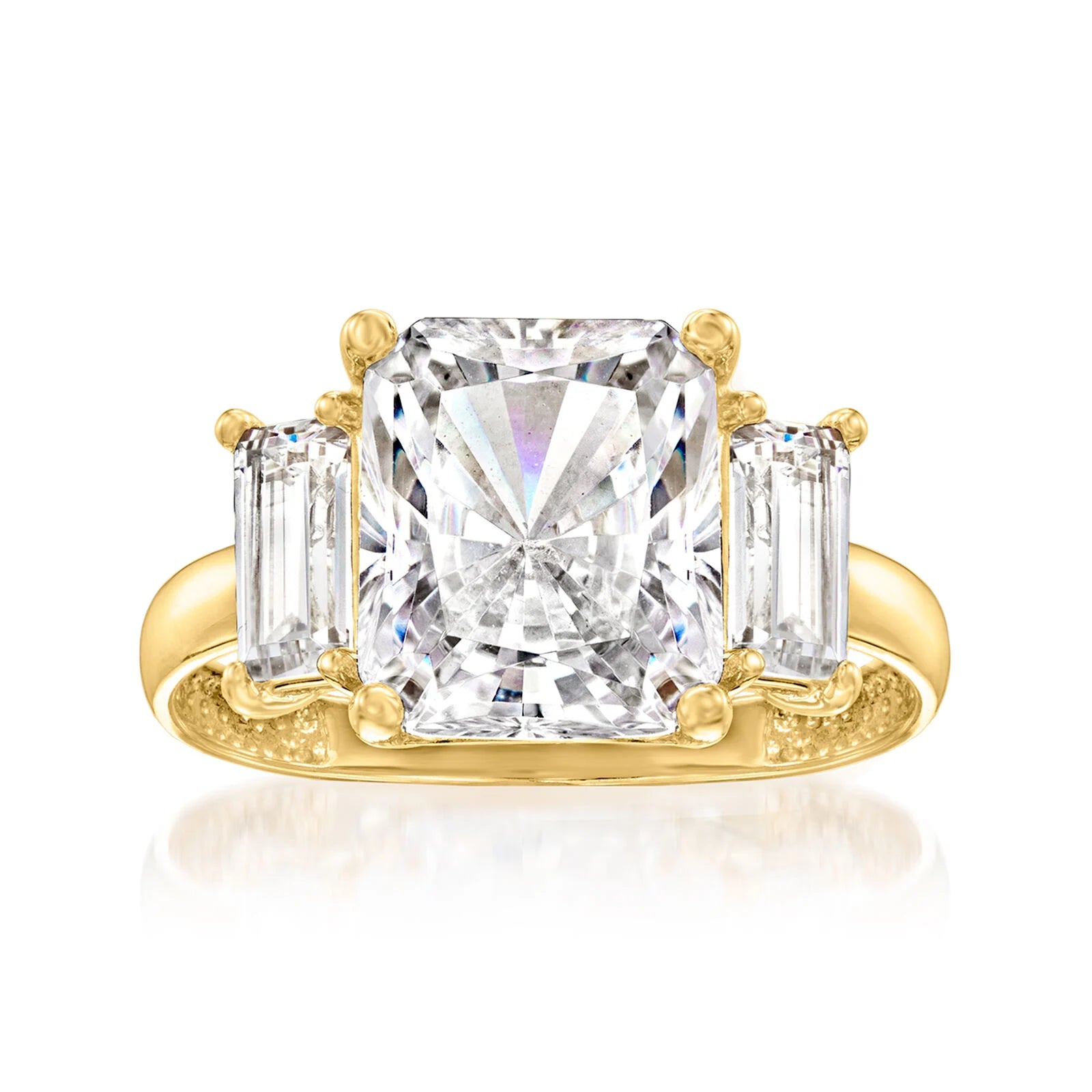 large stone engagement rings -14k Yellow Gold 5.05 ctw CZ Three-Stone Ring