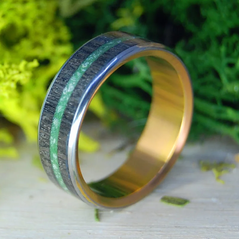 women’s birthstone rings -Sunsets Of Ireland | Men's Irish Bog Oak, Connemara Marble & Titanium Wedding Ring