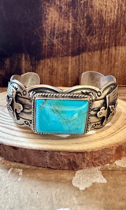 elegant bangles for women -MARCELLA JAMES NAVAJO Turquoise Silver Cuff 70g