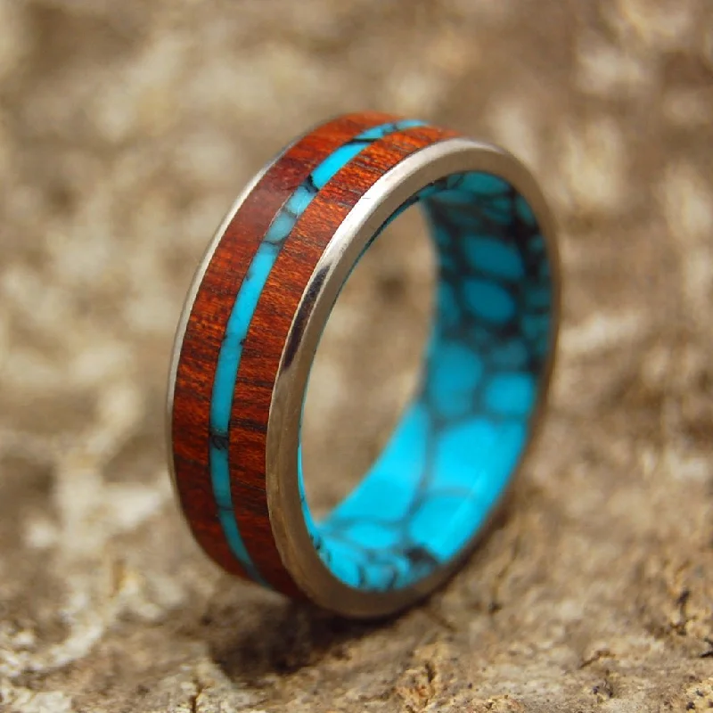 cocktail rings for women -In The Midst Of The Waters | Men's Bloodwood, Turquoise & Titanium Wedding Ring