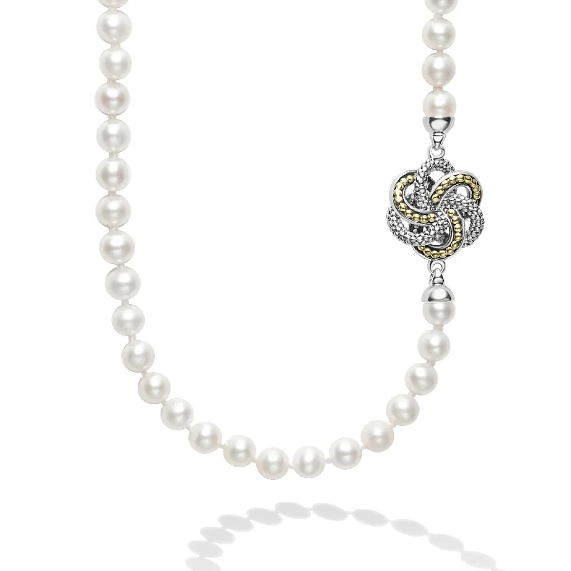 delicate diamond necklaces -Love Knot Four Station Love Knot Pearl Necklace