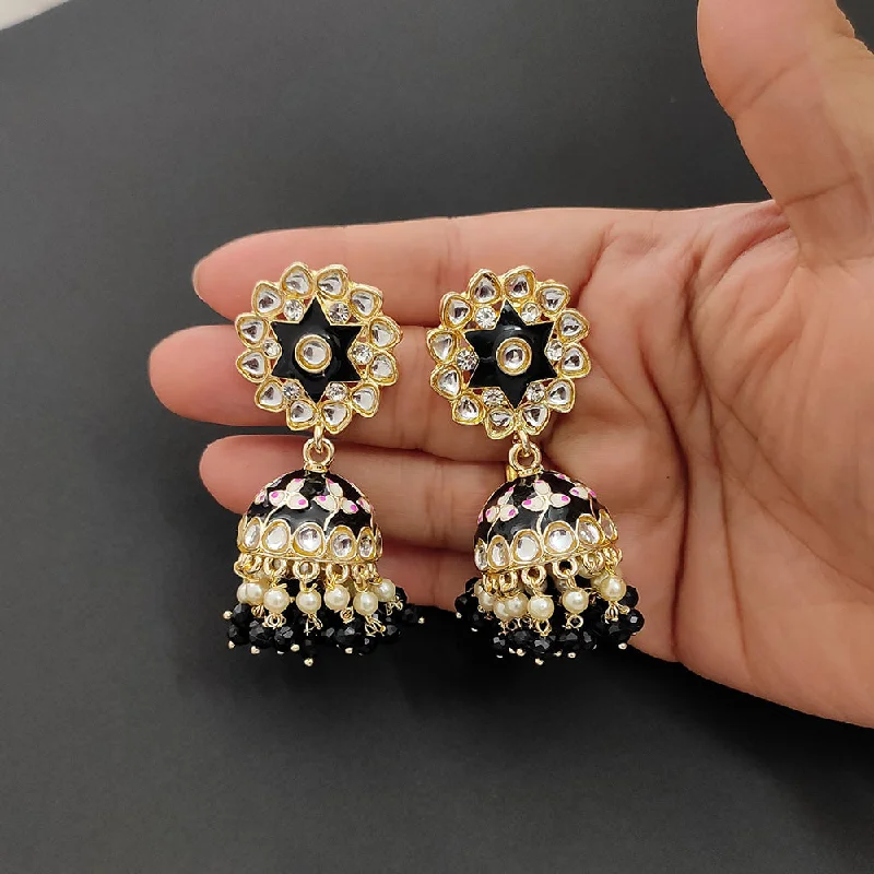 elegant ear studs -Lalso Lifestyle Gold Plated Bollywood Style Big Size Meenakari Kundan Jhumka Earrings