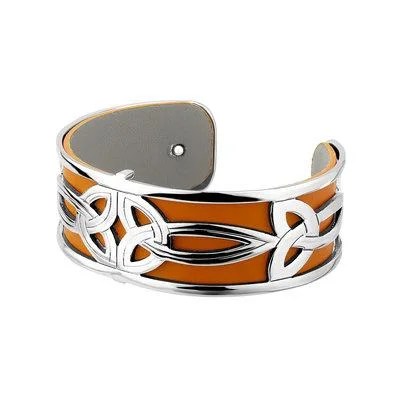 women’s crystal bangles -Leather Double Trinity Cuff Bangle - Orange