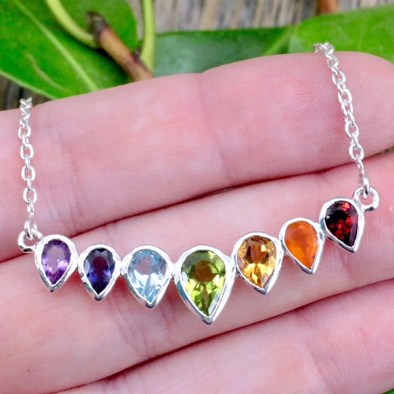 necklaces for everyday wear -Chakra Faceted Teardrop Pendant - Sterling Silver