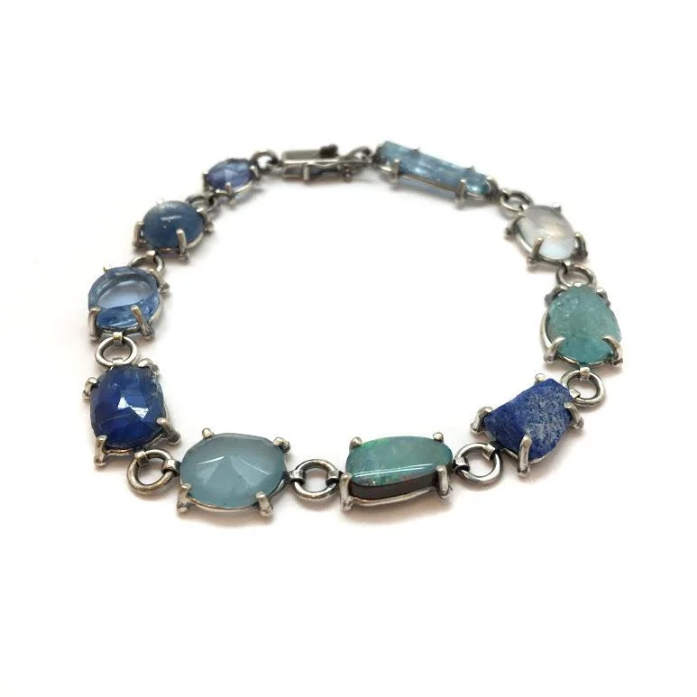 women’s wide bangles -Blue Gemstone Link Bracelet