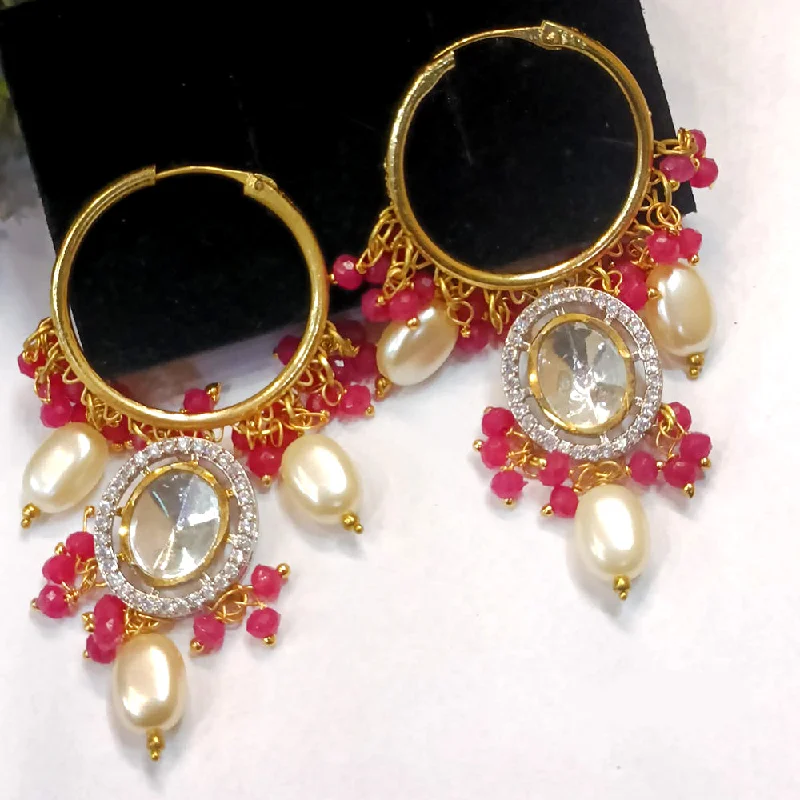 luxury statement earrings -Exotica Collection Gold Plated Crystal And Pearl  Dangler Earrings