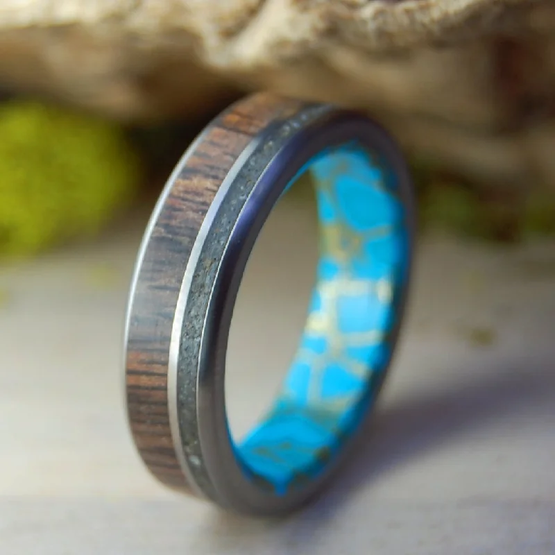 gold rings for women -Trinidad Beach Life | Men's Trinidad Beach Sand, Koa Wood & Titanium Wedding Ring