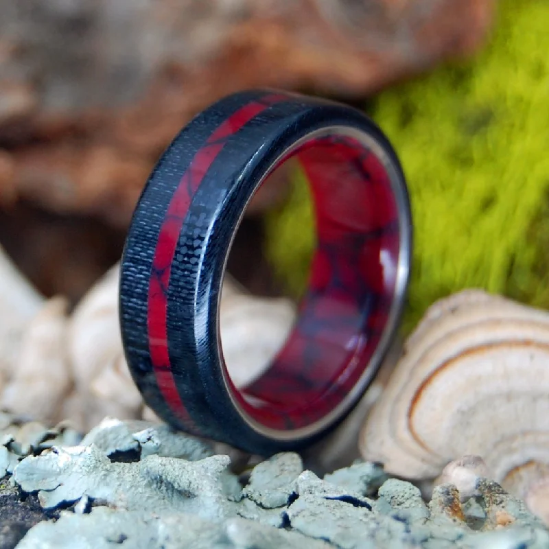 statement rings for women -Blood Red And Carbon Fiber | Men's Blood Red Jasper, Carbon Fiber & Titanium Wedding Ring