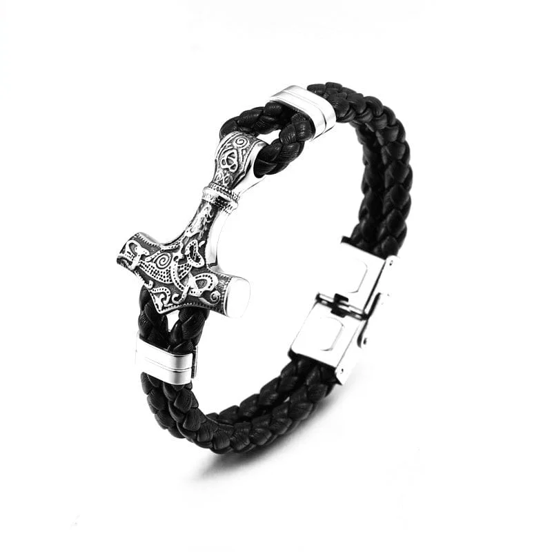 women bangles -Men's Punk Hammer Faux Leather Bracelet