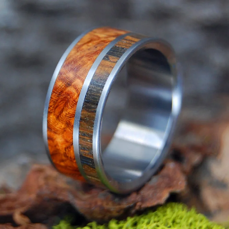 chic rings for women -Irish Eyes | Men's Irish Bog Oak, Amboyna Wood & Titanium Wedding Ring