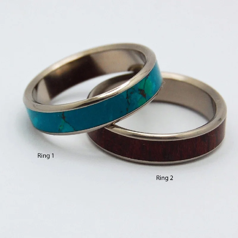 matching rings for couples -Your Brave Heart / My Golden Promise | Stone And Wood Custom Wedding Band Set