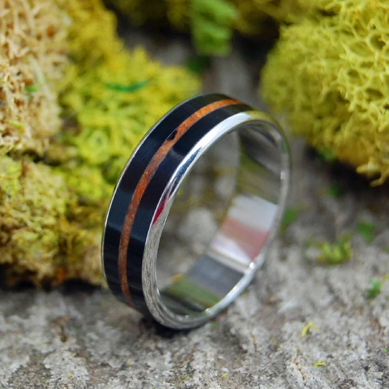 statement rings with jewels -Onyx Redwood | Men's Redwood, Onyx Stone & Titanium Wedding Ring