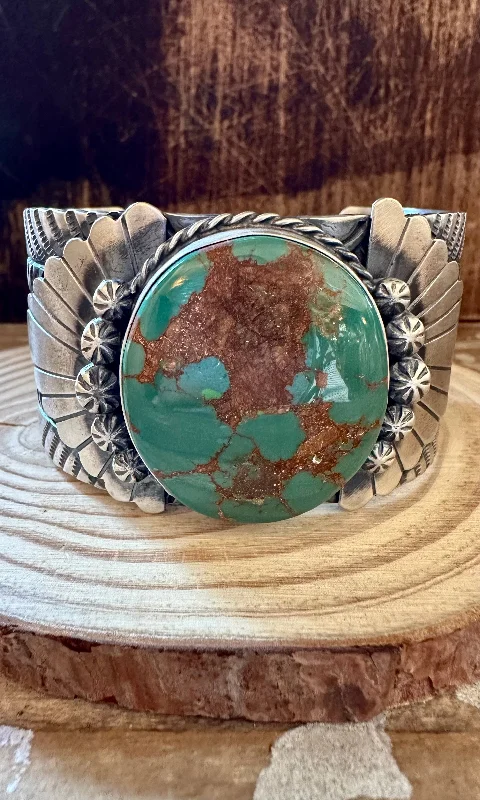 women’s gold bracelet sets -RICK ENRIQUEZ NAVAJO Royston Turquoise Sterling Silver Cuff 118g