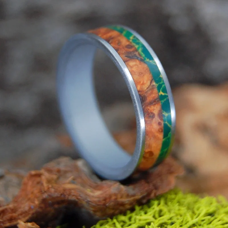 luxury diamond rings -Hold My Hand Sandblasted And Satin | Men's Egyptian Jade, Wood & Titanium Wedding Ring