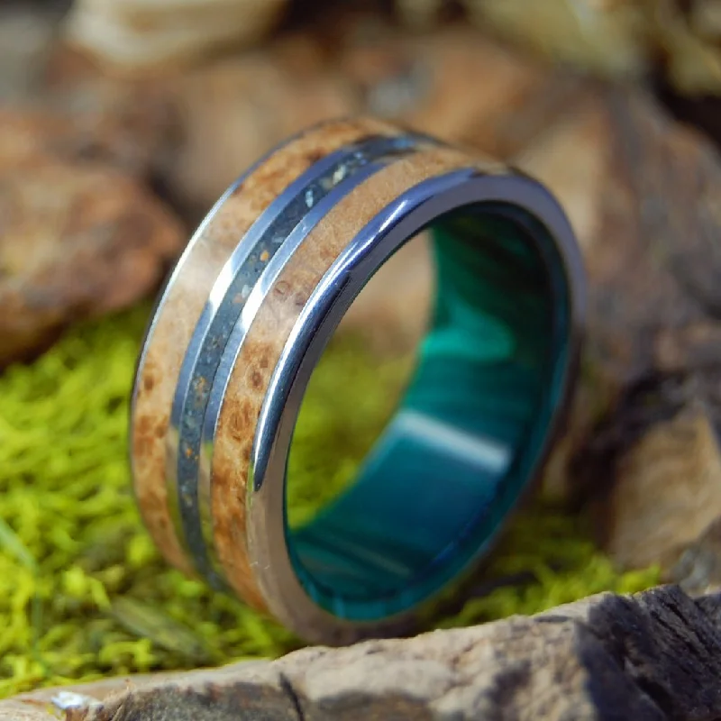 elegant ring designs for women -Bring Iceland Home | Men's Lava, Malachite Stone, Golden Box Elder & Titanium Wedding Ring