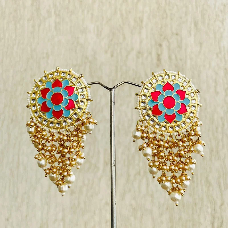 silver stud earrings -Shagna Gold Plated Kundan And Pearl Dangler Earrings