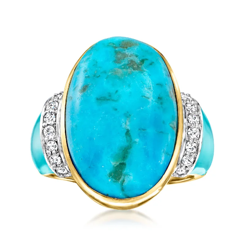 emerald engagement rings -Ross-Simons Turquoise and Diamond Ring With Enamel in 18kt Gold Over Sterling