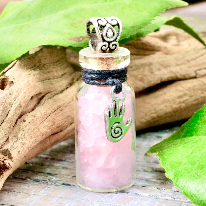 vintage charm necklaces -Rose Quartz Healing Spell Jar Necklace