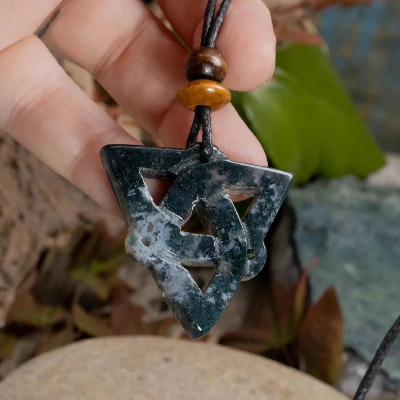 necklaces for everyday wear -Moss Agate | Sacred Symbols Triquetra Amulet