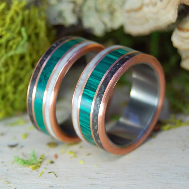 statement rings for women -Arlington Cemetary Marble Jade/Malachite | Copper, Jade, Malachite Deer Antler & Arlington Cemetary Marble - Military, War Memorial Titanium & Copper Wedding Ring