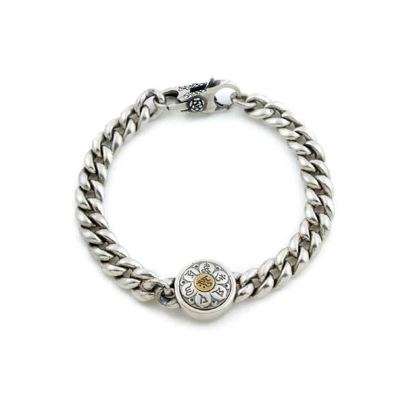 diamond-encrusted bangles -Silver x Brass Spinner Curb Link Bracelet