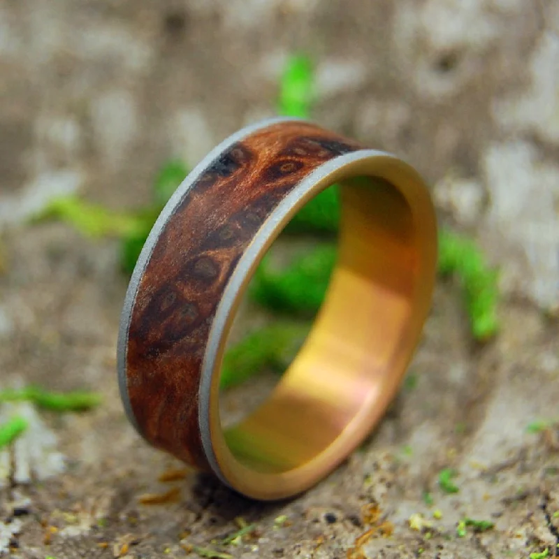 women’s birthstone rings -Mighty Sunset | Men's Redwood Burl & Titanium Wedding Ring