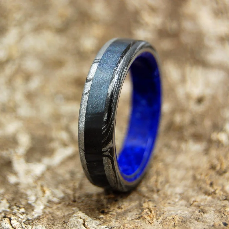 unique wedding rings -Greek Goddess Of Dark | Men's Black Marbled Resin, Sodalite Stone & Titanium Wedding Ring