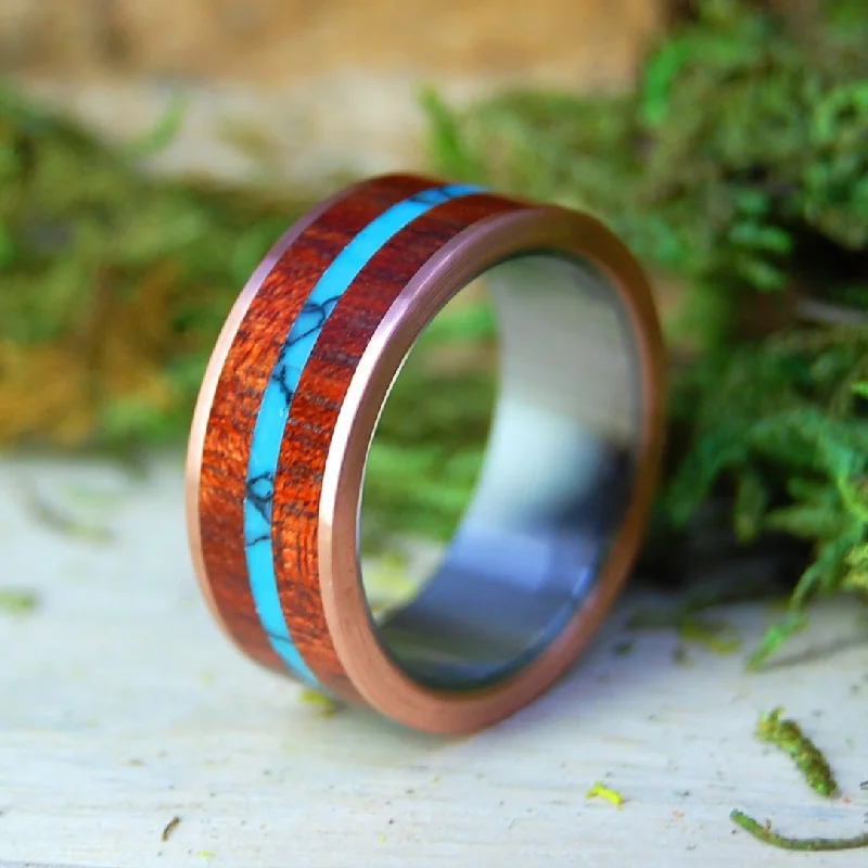 wedding rings for women -Arizona Blood | Men's Bloodwood, Turquoise, Copper & Titanium Wedding Ring