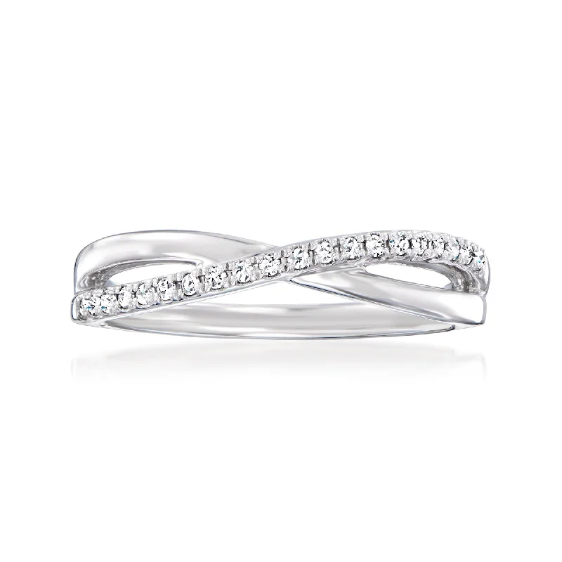 romantic proposal engagement rings -RS Pure by Ross-Simons Diamond Crisscross Ring in Sterling Silver