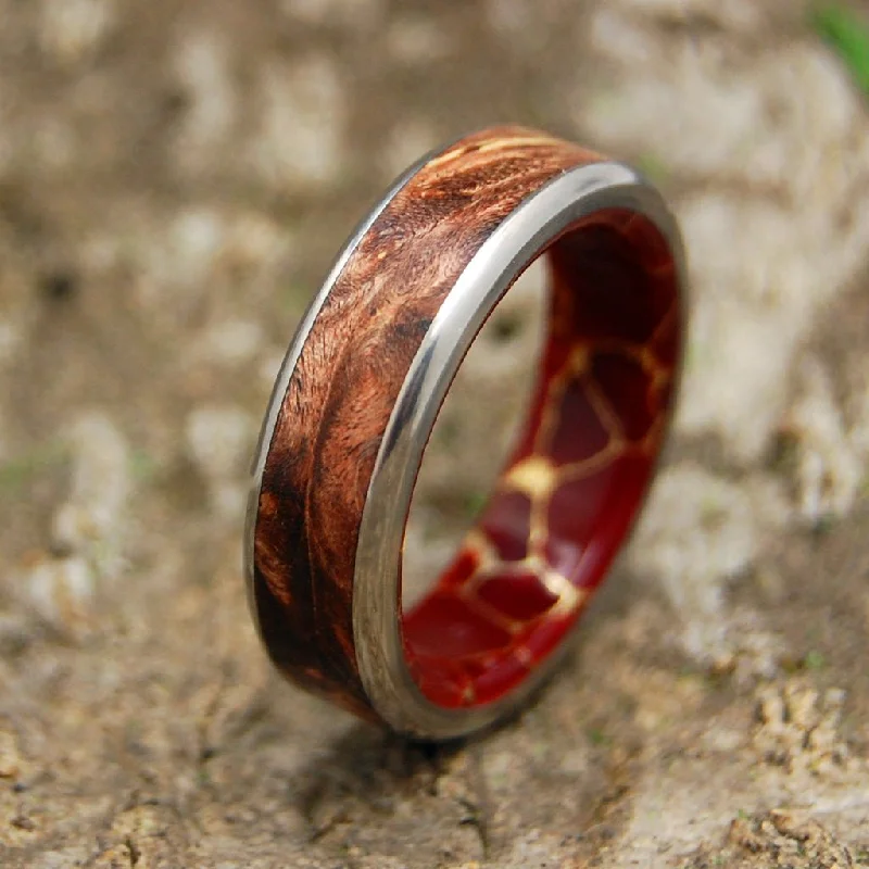 stackable gemstone rings -Spalted And Gold | Men's Spalted Maple, Red Jasper Stone & Titanium Wedding Ring