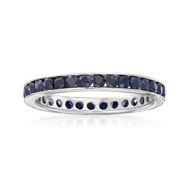 engagement rings with rose gold band -Ross-Simons Sapphire Eternity Band in Sterling Silver