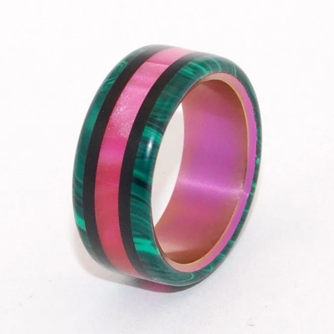 minimalist rings for women -No Drama Here! | Men's Green, Pink & Titanium Wedding Ring