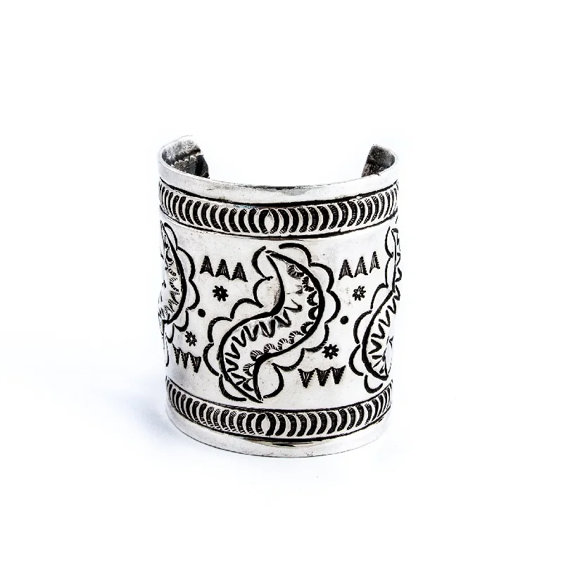 chic women’s bracelets -Heavy Stamped Repousse Cuff