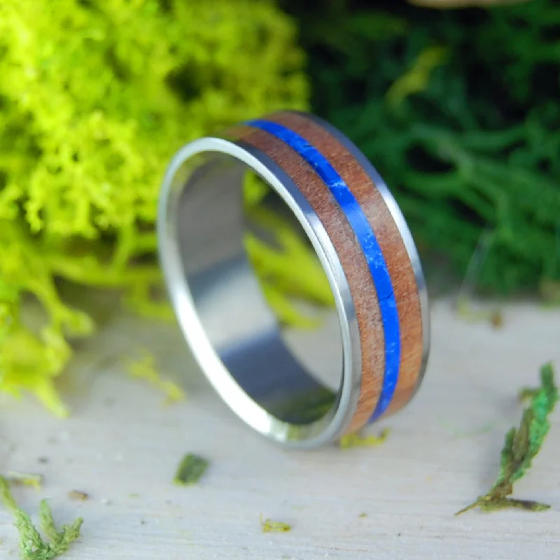 trendy silver rings -Cherry Wood Blues | Men's Cherry Wood, Sodalite Stone & Titanium Wedding Ring