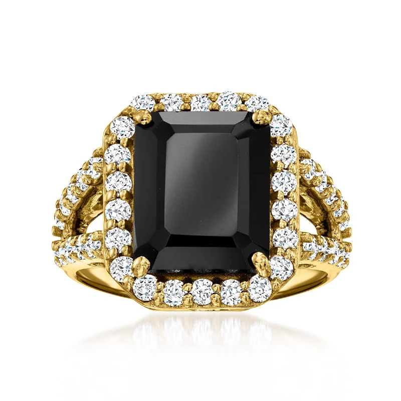 diamond halo engagement rings -Ross-Simons Black Spinel and White Topaz Ring in 18kt Gold Over Sterling