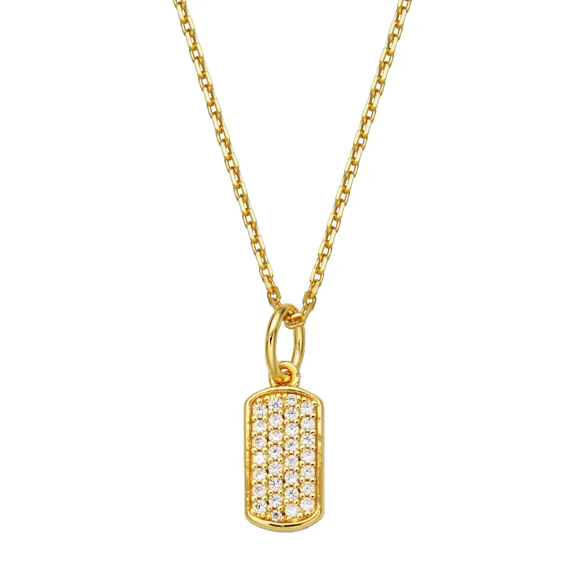 fashion forward necklaces -18k Gold Plated Pave CZ Dog Tag Pendant Necklace