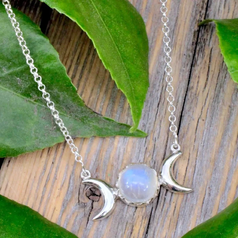 unique charm necklaces -Moonstone Triple Moon Necklace