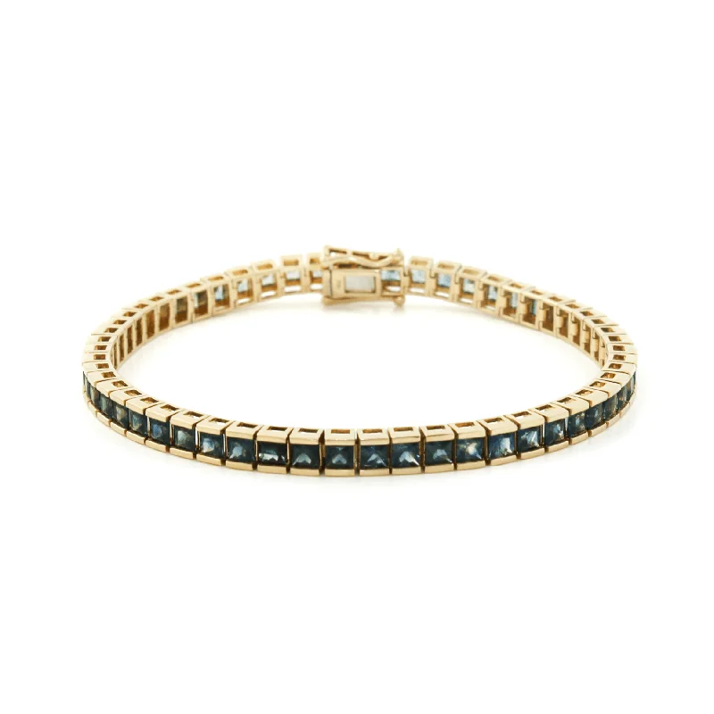 women bangles -14k Gold x 4mm Ombré Gradient Teal Sapphire Tennis Bracelet