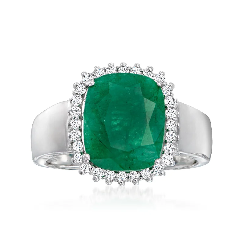 white gold engagement rings -Ross-Simons Emerald and . White Topaz Ring in Sterling Silver