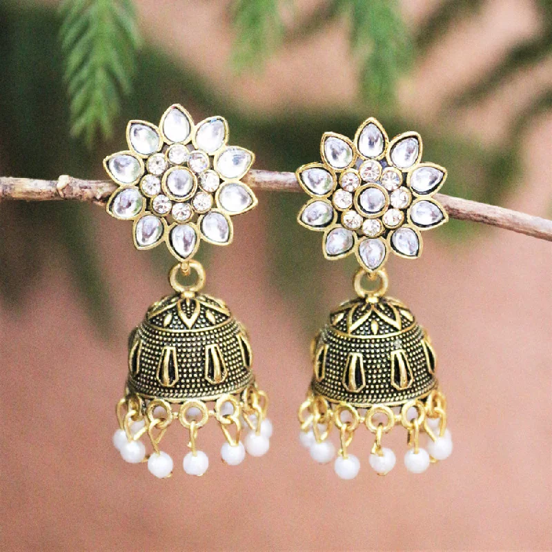 silver stud earrings -H K Fashion Gold Plated  Crystal Stone Jhumki Earrings