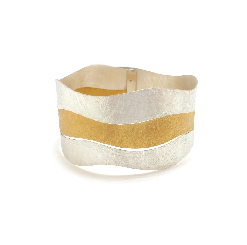 wedding bangle bracelets -Parallel Wave Bracelet  Silver and Gold