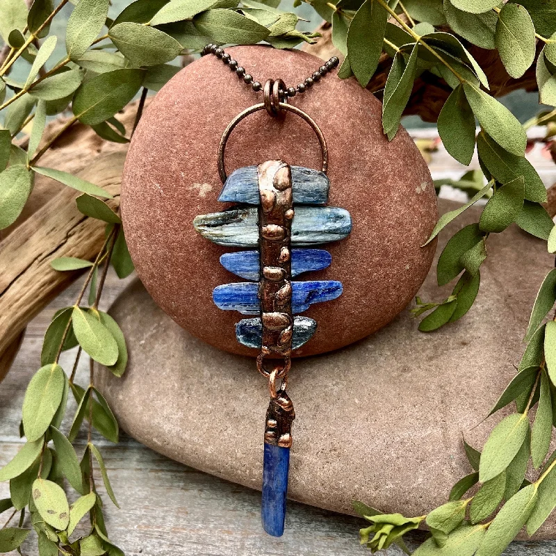 unique rose gold necklaces -Kyanite Stack Necklace - Bronze