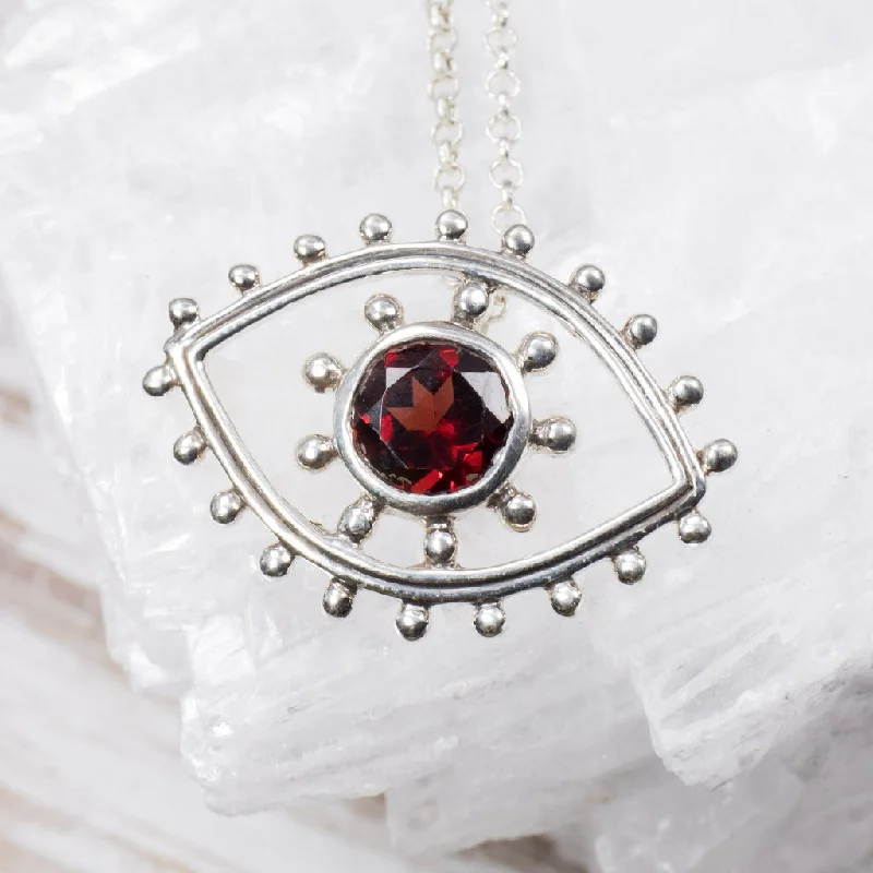 beautiful necklaces for bridesmaids -Garnet Evil Eye Pendant Necklace